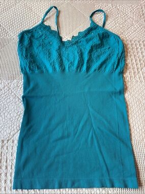 Express Teal Lace-Trim Ribbed Camisole
